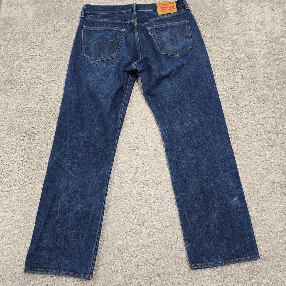 Levi's 501 Jeans Men 35x32 (Fits 32x29) Dark Wash Button Fly Straight Leg Rugged - Picture 6 of 14